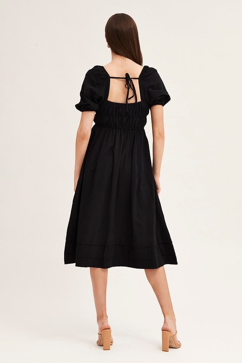 Black Short Sleeve Ruched Midi Dress sold by Ally Fashion product image thumbnail 5