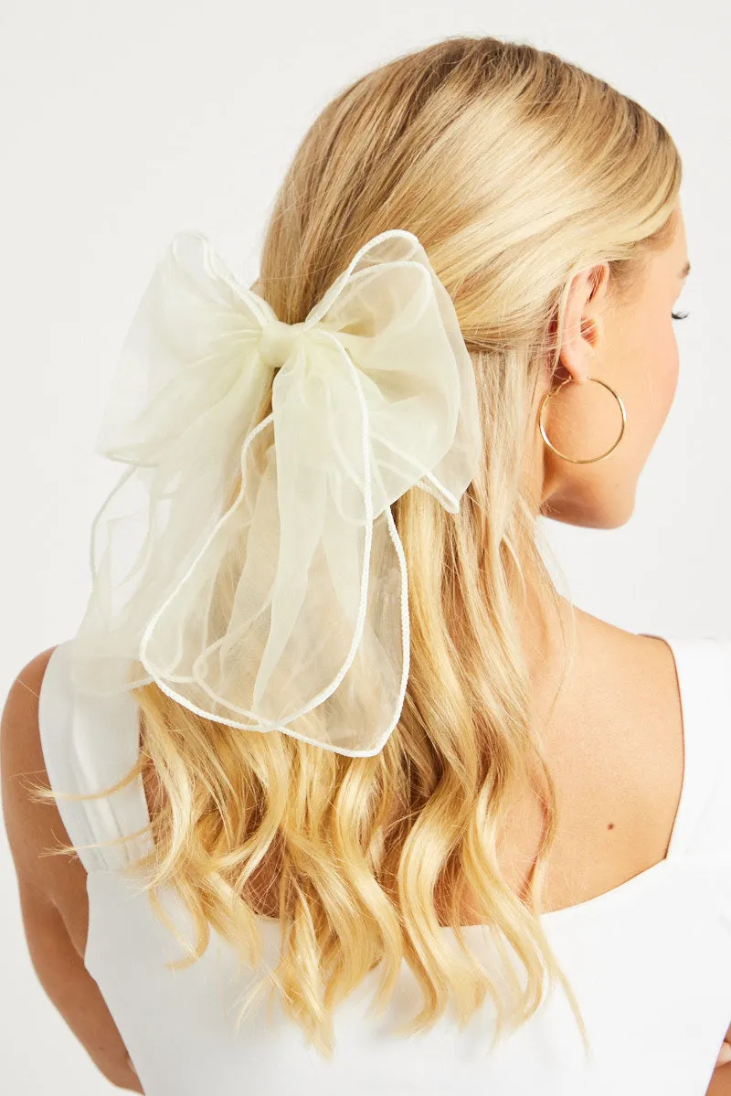 White Oversized Organza Bow Hair Clip sold by Ally Fashion