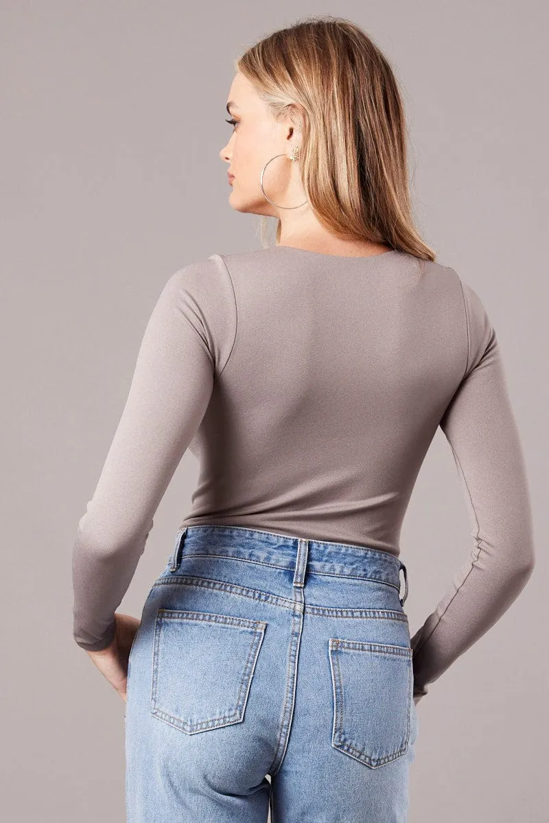 Brown Bodysuit Long Sleeve Square Neck Seamless sold by Ally Fashion product image thumbnail 5