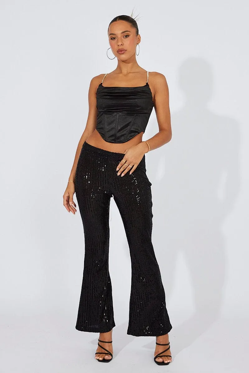 Black Flare Leg Pants High Rise Metallic sold by Ally Fashion product image thumbnail 3