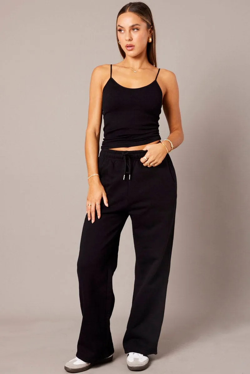 Black Track Pants Wide Leg Pants sold by Ally Fashion product image thumbnail 2