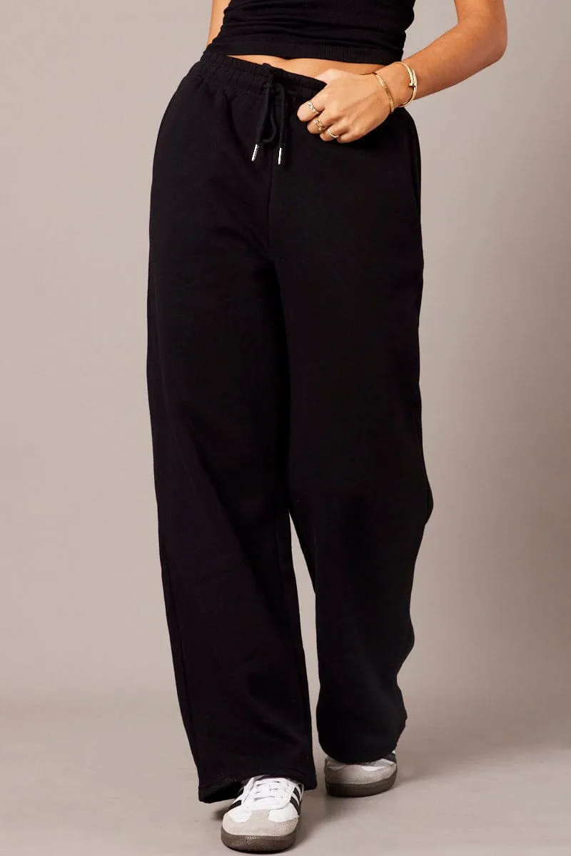 Black Track Pants Wide Leg Pants sold by Ally Fashion product image thumbnail 3