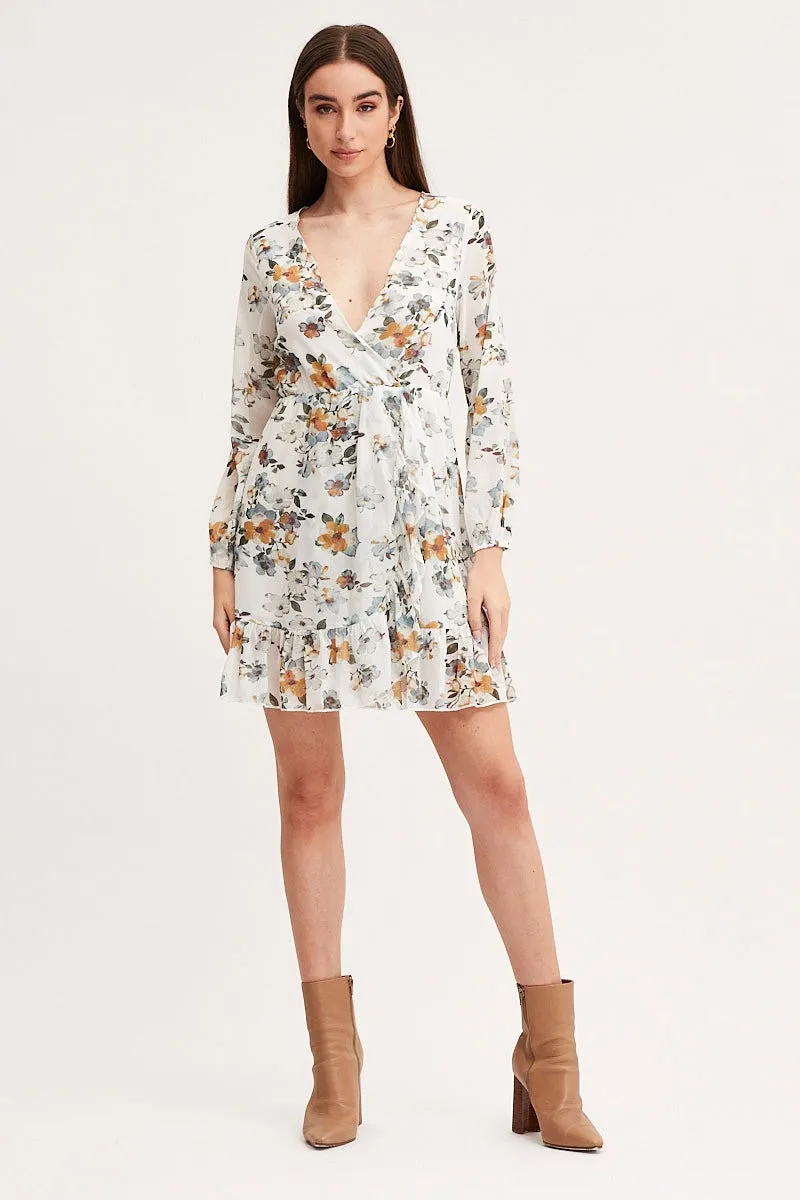 Print Mini Dress Long Sleeve V Neck sold by Ally Fashion product image thumbnail 2