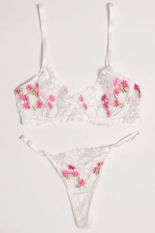 White Flower Embroidery Lingerie Set sold by Ally Fashion