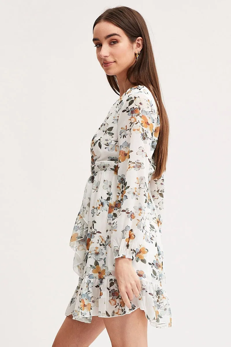 Print Mini Dress Long Sleeve V Neck sold by Ally Fashion product image thumbnail 4