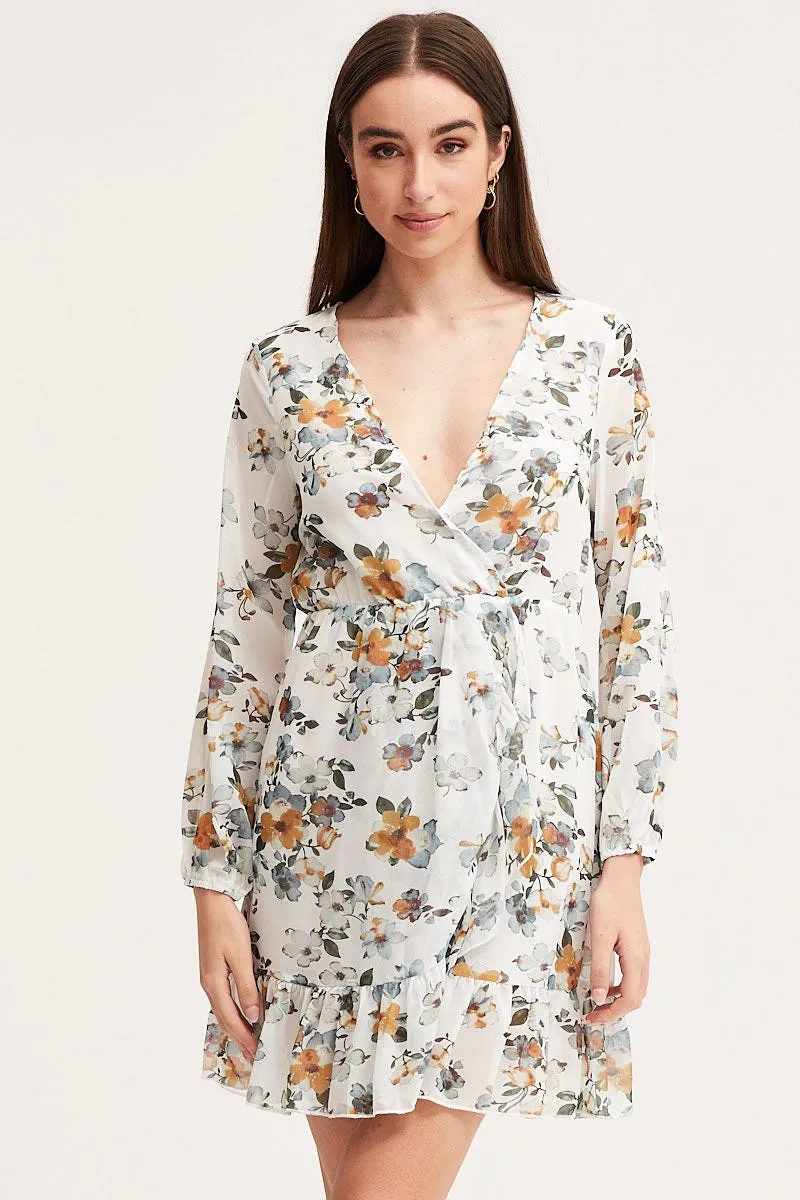 Print Mini Dress Long Sleeve V Neck sold by Ally Fashion product image thumbnail 3