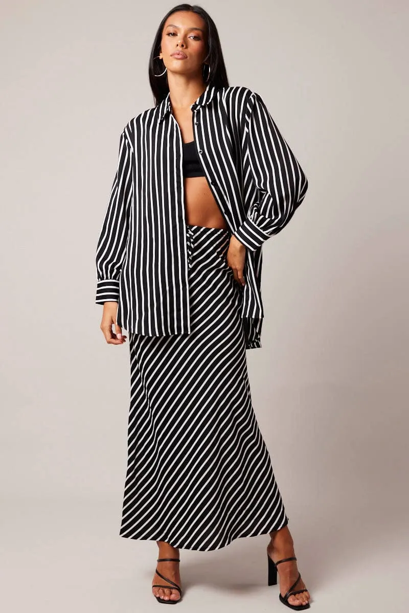 Black Stripe Slip Skirt Maxi Drawstring Waist sold by Ally Fashion product image thumbnail 3