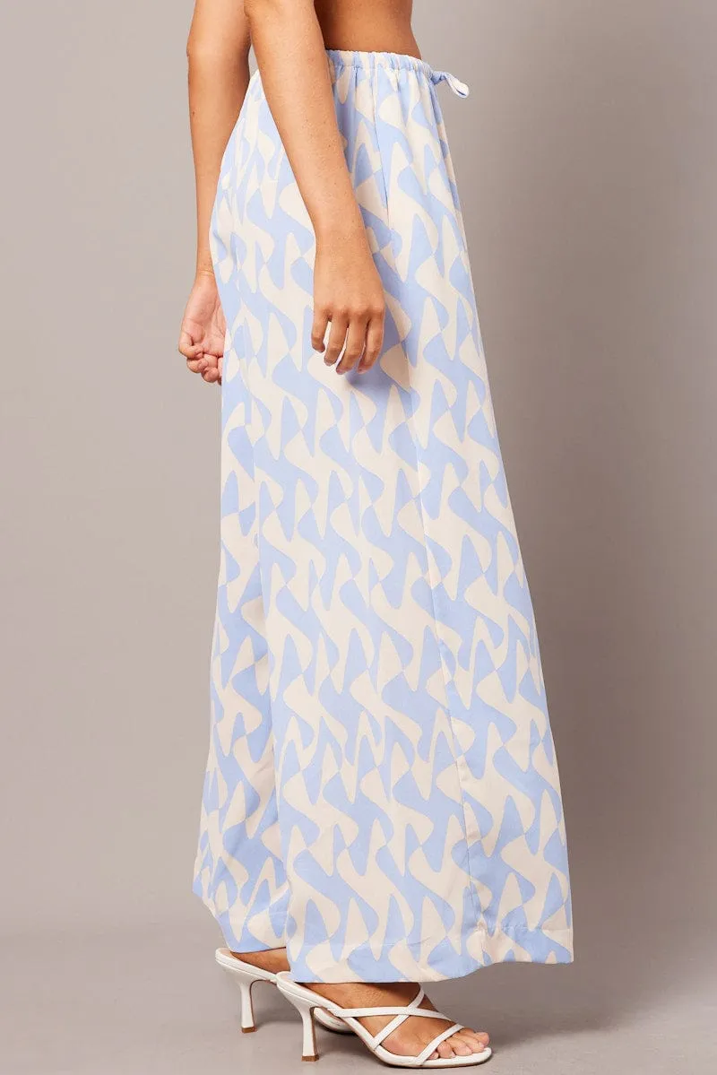 Blue Geo Wide Leg Pants High Rise sold by Ally Fashion product image thumbnail 4