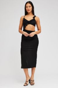 Black Maxi Dress Asymmetric Ruffle Cut Out sold by Ally Fashion