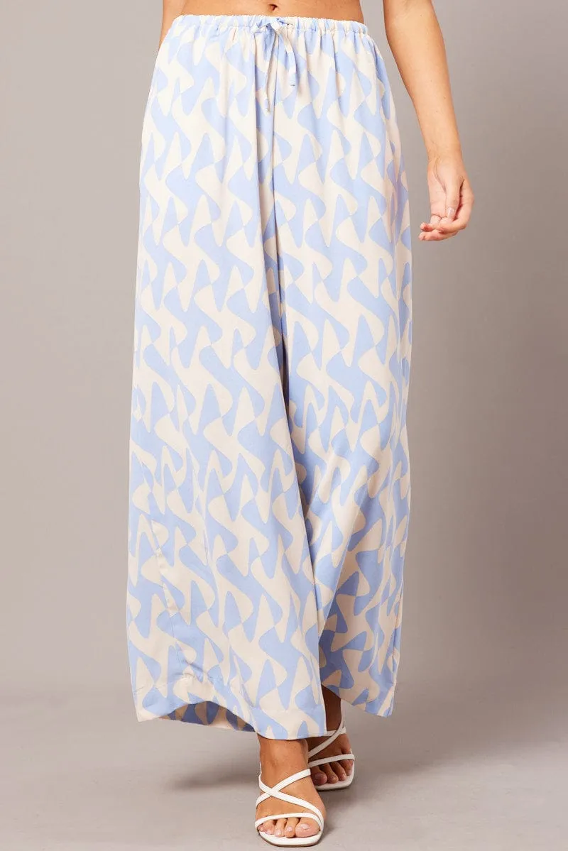 Blue Geo Wide Leg Pants High Rise sold by Ally Fashion