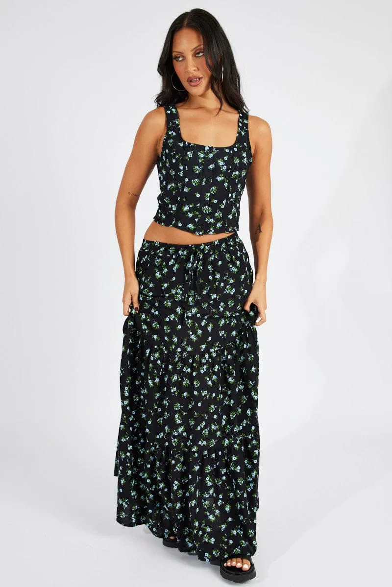 Black Floral Corset Top Sleeveless sold by Ally Fashion