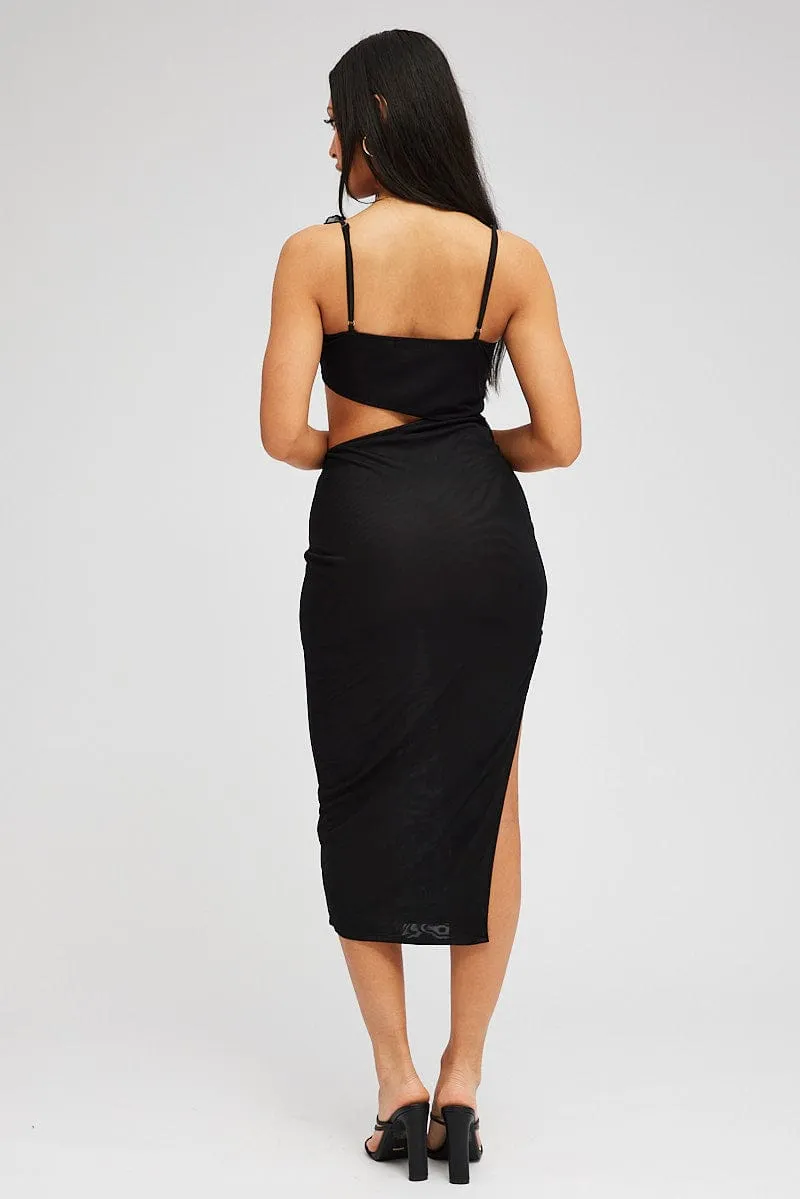 Black Midi Dress Asymmetric Ruffle Cut Out sold by Ally Fashion product image thumbnail 5