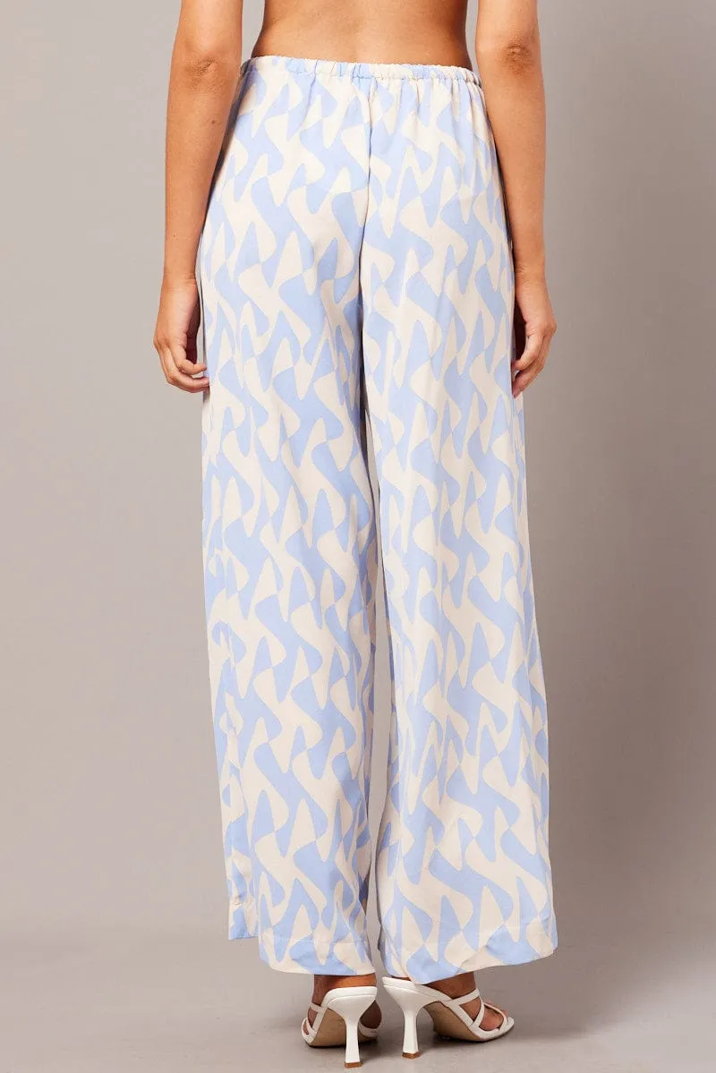 Blue Geo Wide Leg Pants High Rise sold by Ally Fashion product image thumbnail 5