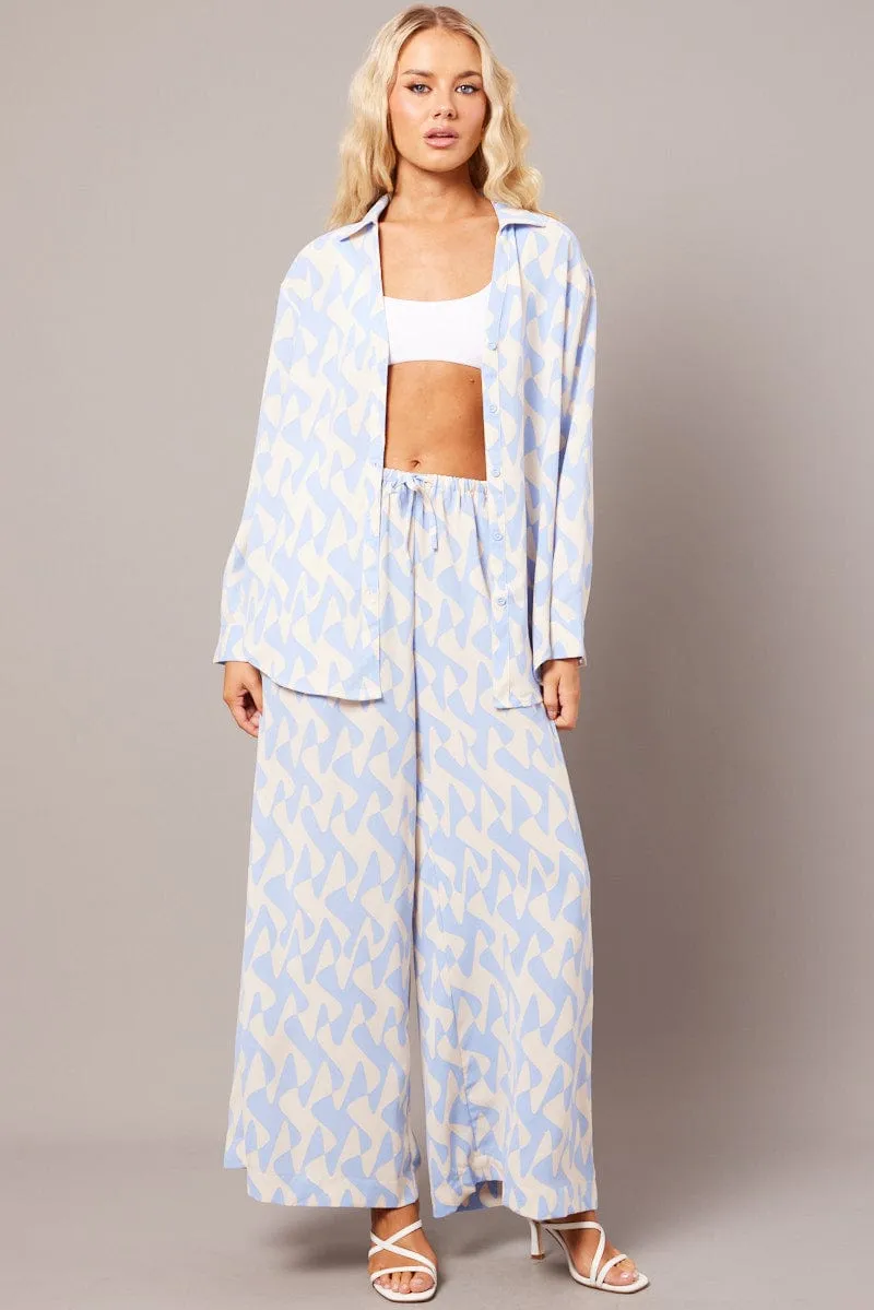 Blue Geo Wide Leg Pants High Rise sold by Ally Fashion product image thumbnail 2