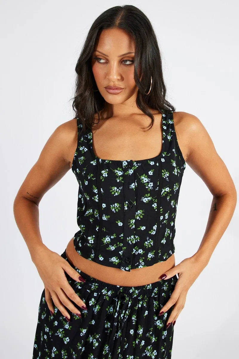 Black Floral Corset Top Sleeveless sold by Ally Fashion product image thumbnail 2