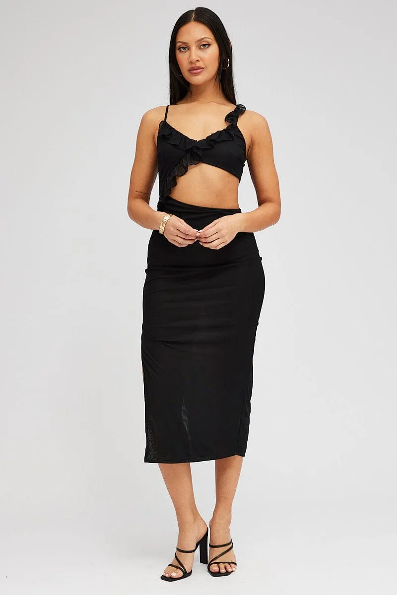 Black Midi Dress Asymmetric Ruffle Cut Out sold by Ally Fashion product image thumbnail 3