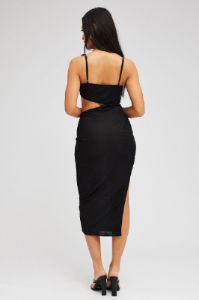 Black Maxi Dress Asymmetric Ruffle Cut Out sold by Ally Fashion