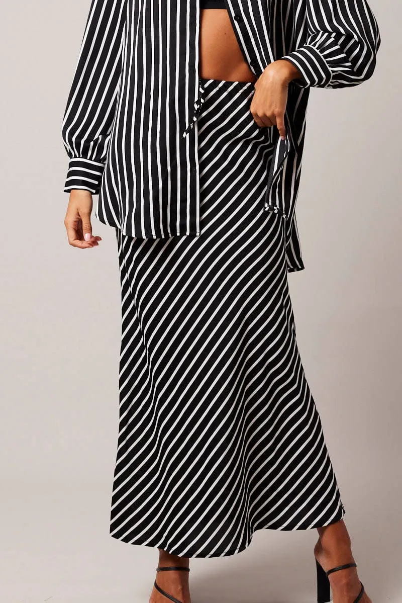 Black Stripe Slip Skirt Maxi Drawstring Waist sold by Ally Fashion product image thumbnail 2