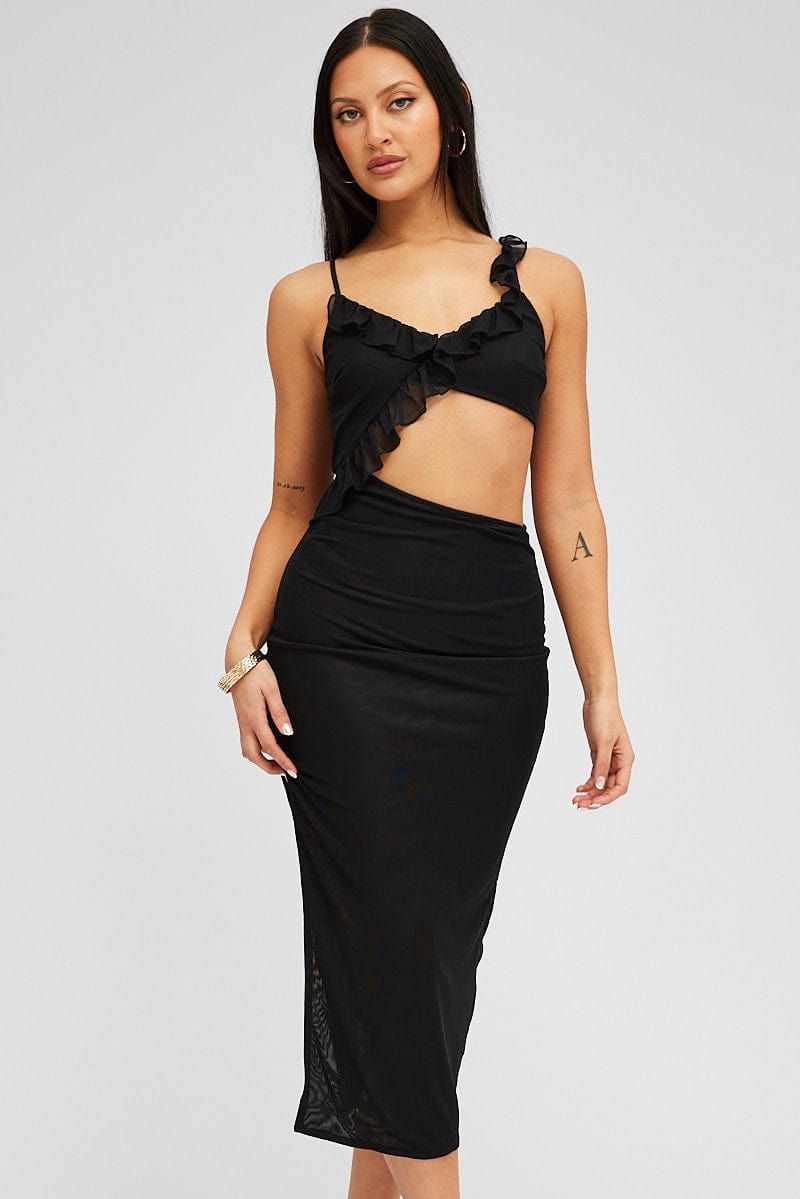 Black Maxi Dress Asymmetric Ruffle Cut Out sold by Ally Fashion product image thumbnail 2