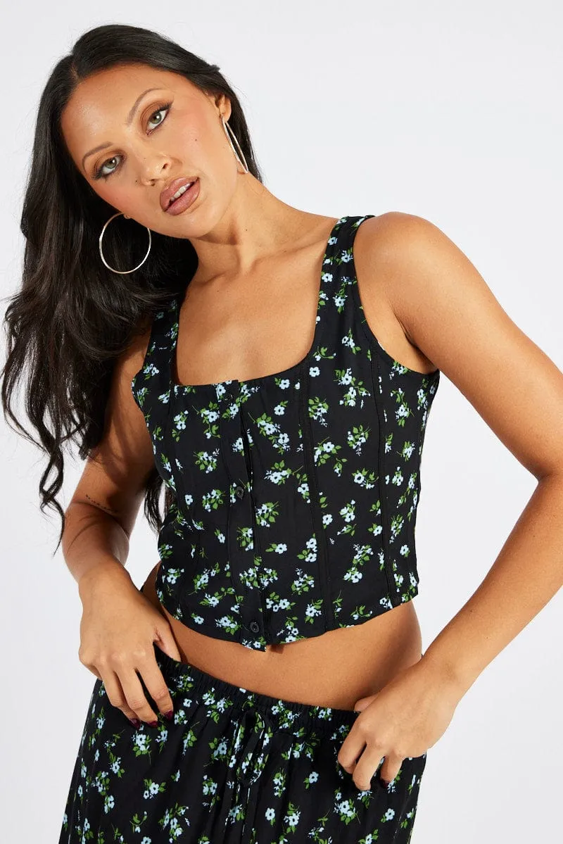 Black Floral Corset Top Sleeveless sold by Ally Fashion product image thumbnail 3