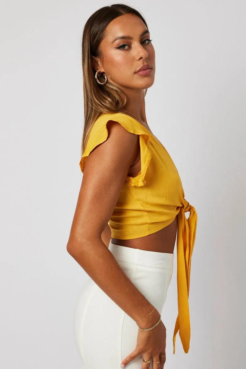 Yellow Ruffle Top Tie Front sold by Ally Fashion product image thumbnail 4