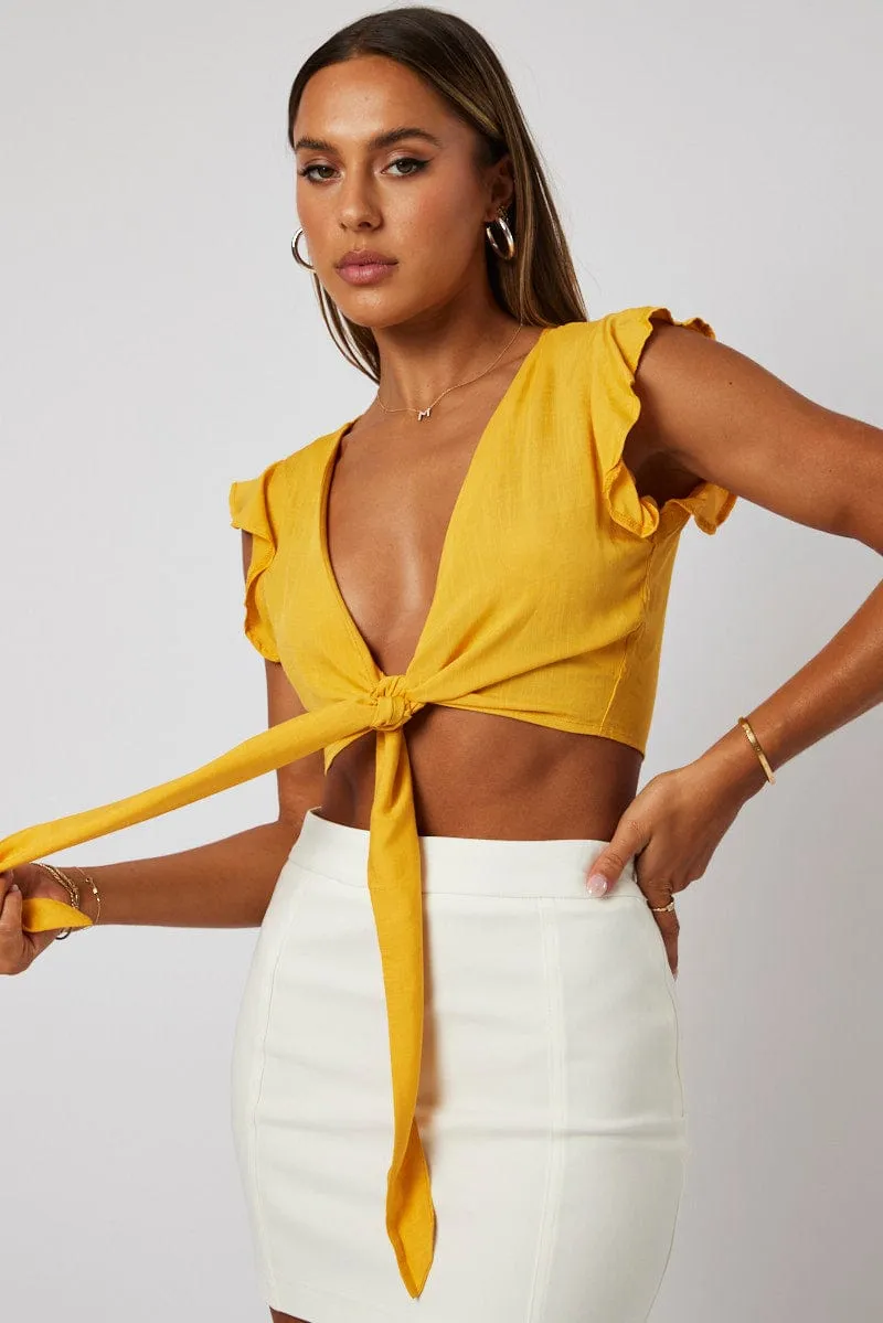 Yellow Ruffle Top Tie Front sold by Ally Fashion
