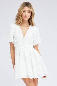 White Fit And Flare Dress Puff Sleeve Mini sold by Ally Fashion