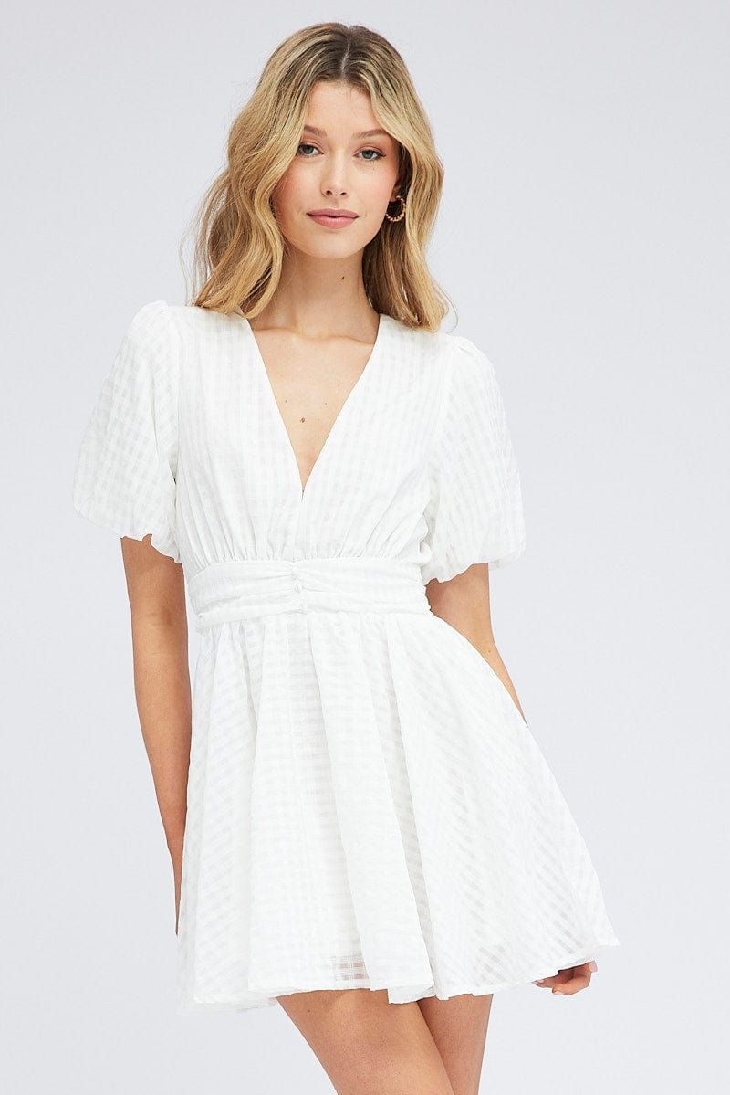 White Fit And Flare Dress Puff Sleeve Mini sold by Ally Fashion product image thumbnail 3
