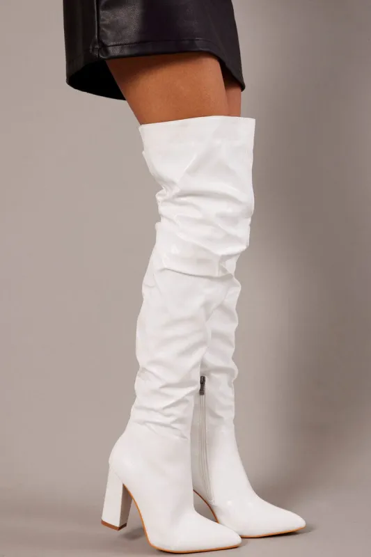 White Heeled Over The Knee Boots sold by Ally Fashion