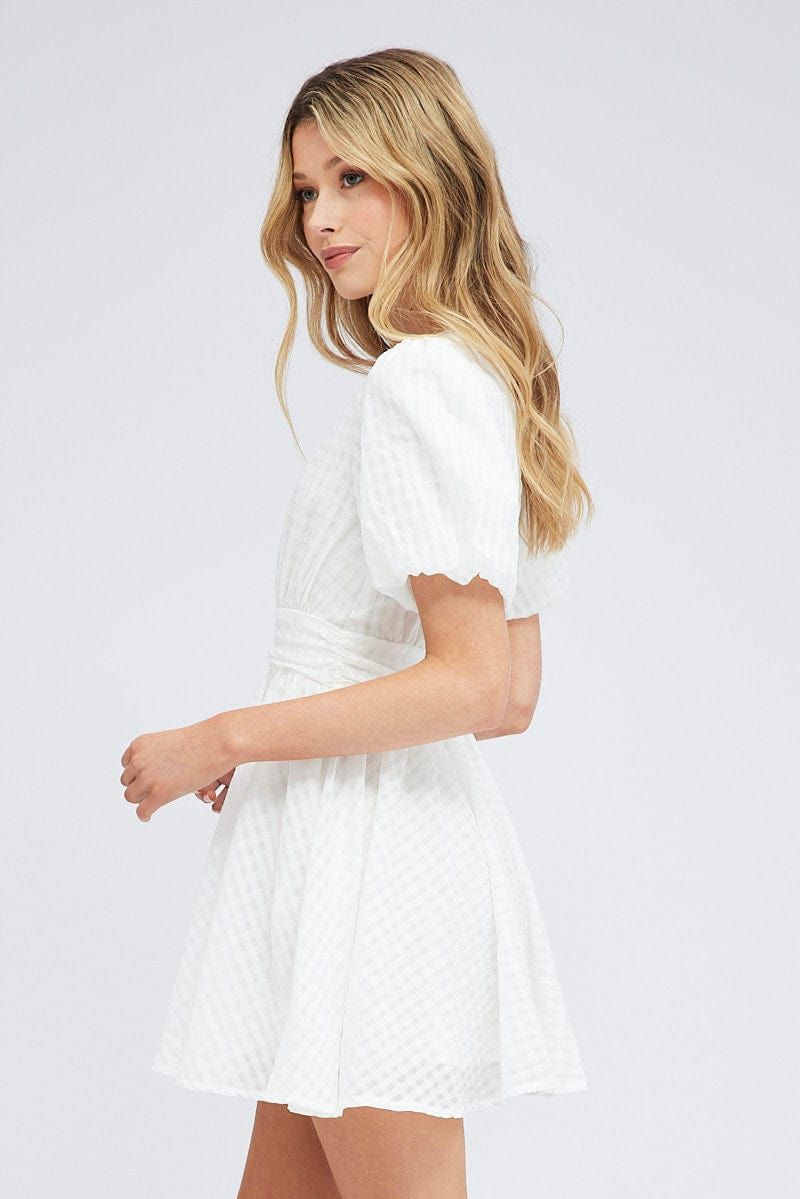 White Fit And Flare Dress Puff Sleeve Mini sold by Ally Fashion product image thumbnail 4
