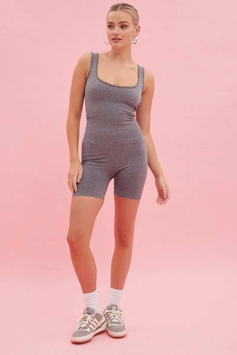 Grey Seamless Activewear Playsuit sold by Ally Fashion product image thumbnail 2