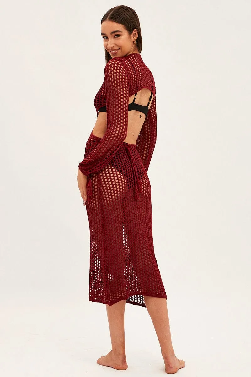 Brown Crochet Cutout Knit Dress sold by Ally Fashion product image thumbnail 5