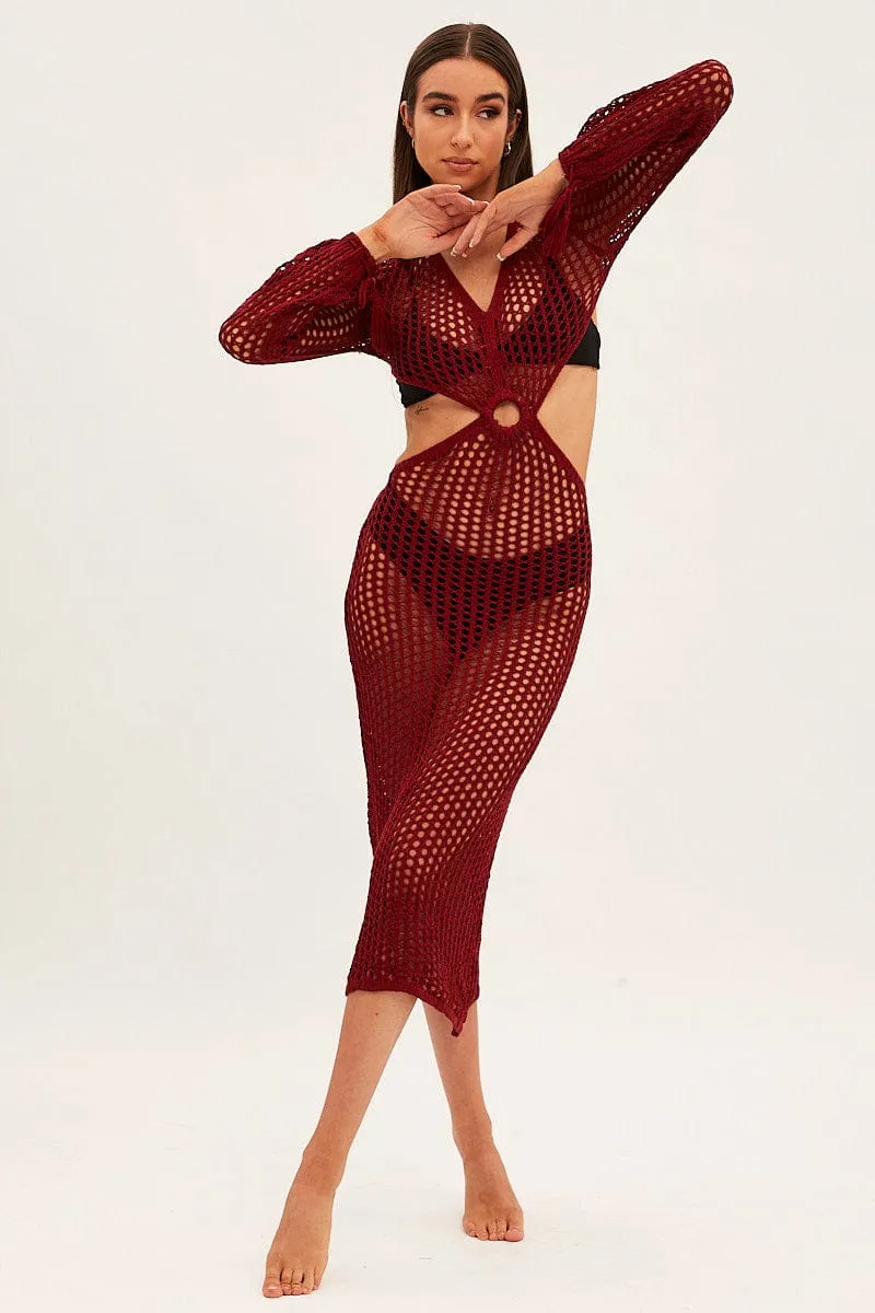 Brown Crochet Cutout Knit Dress sold by Ally Fashion product image thumbnail 2
