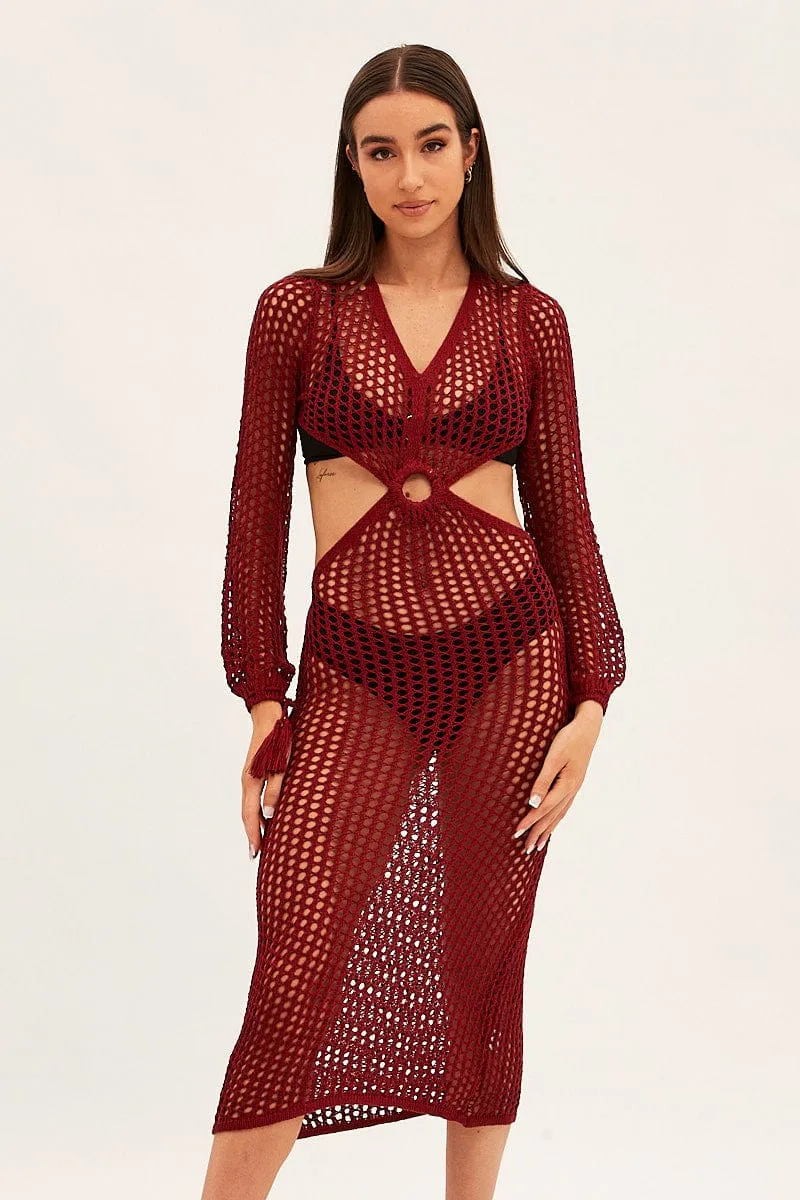 Brown Crochet Cutout Knit Dress sold by Ally Fashion product image thumbnail 3
