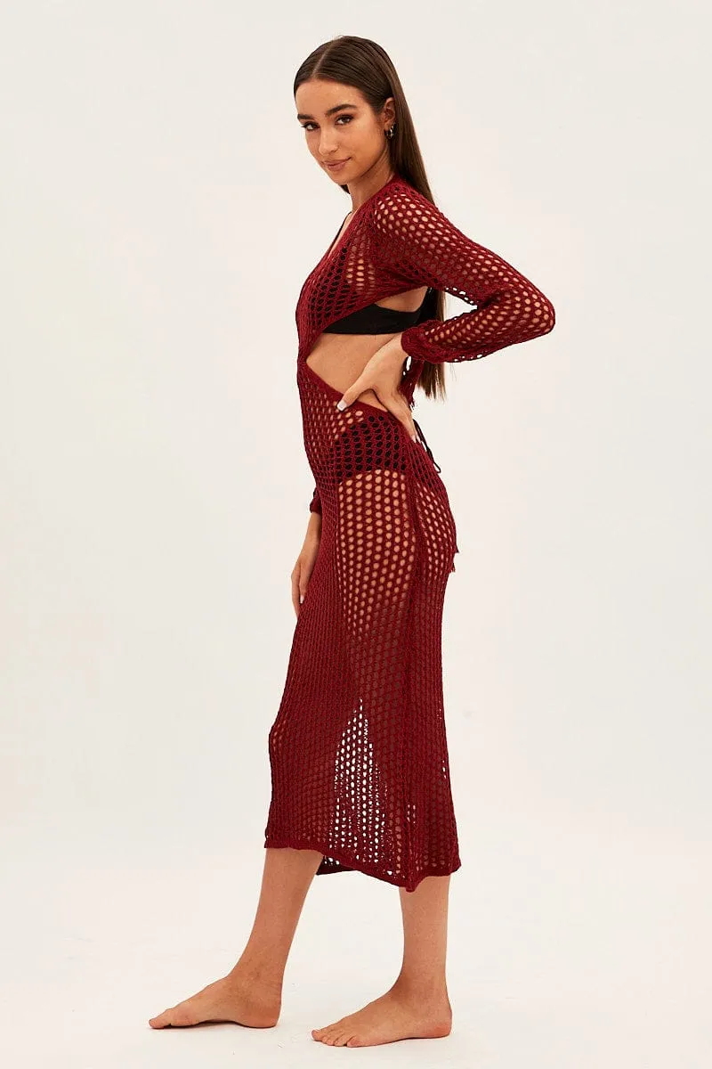 Brown Crochet Cutout Knit Dress sold by Ally Fashion product image thumbnail 4