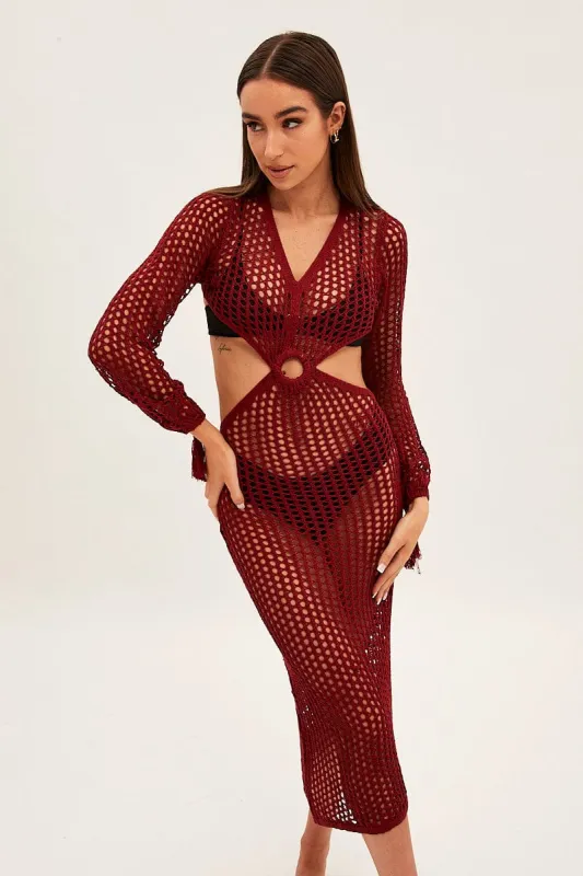 Brown Crochet Cutout Knit Dress sold by Ally Fashion