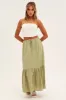 Green Midi Skirt Tiered Textured Thin Tie Waist sold by Ally Fashion
