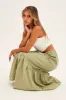 Green Midi Skirt Tiered Textured Thin Tie Waist sold by Ally Fashion