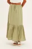 Green Midi Skirt Tiered Textured Thin Tie Waist sold by Ally Fashion