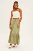 Green Midi Skirt Tiered Textured Thin Tie Waist sold by Ally Fashion