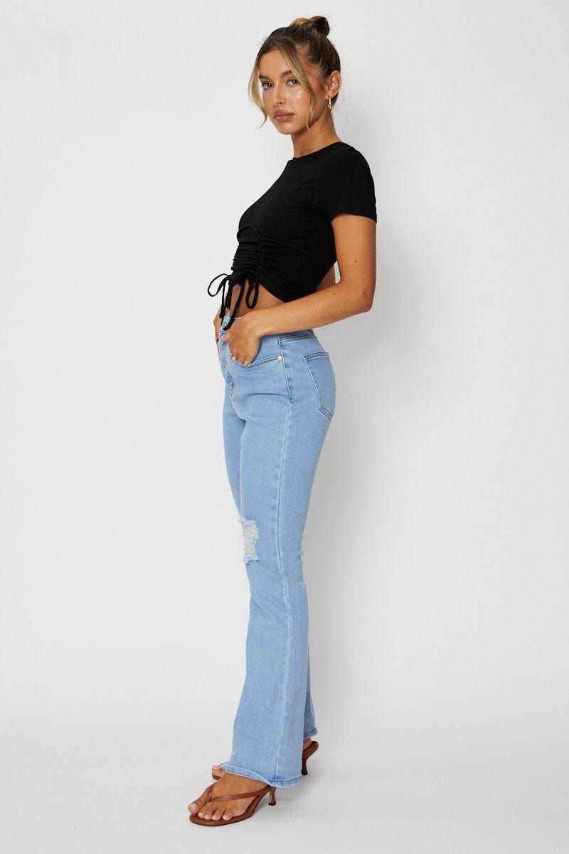 Blue Flare Denim Jeans High Rise sold by Ally Fashion product image thumbnail 4