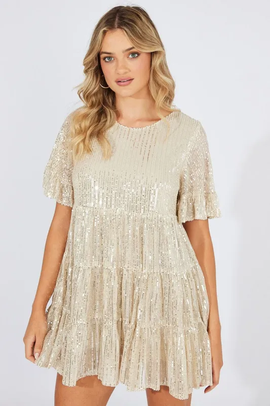 Metallic Smock Mini Dress Sequin Party sold by Ally Fashion