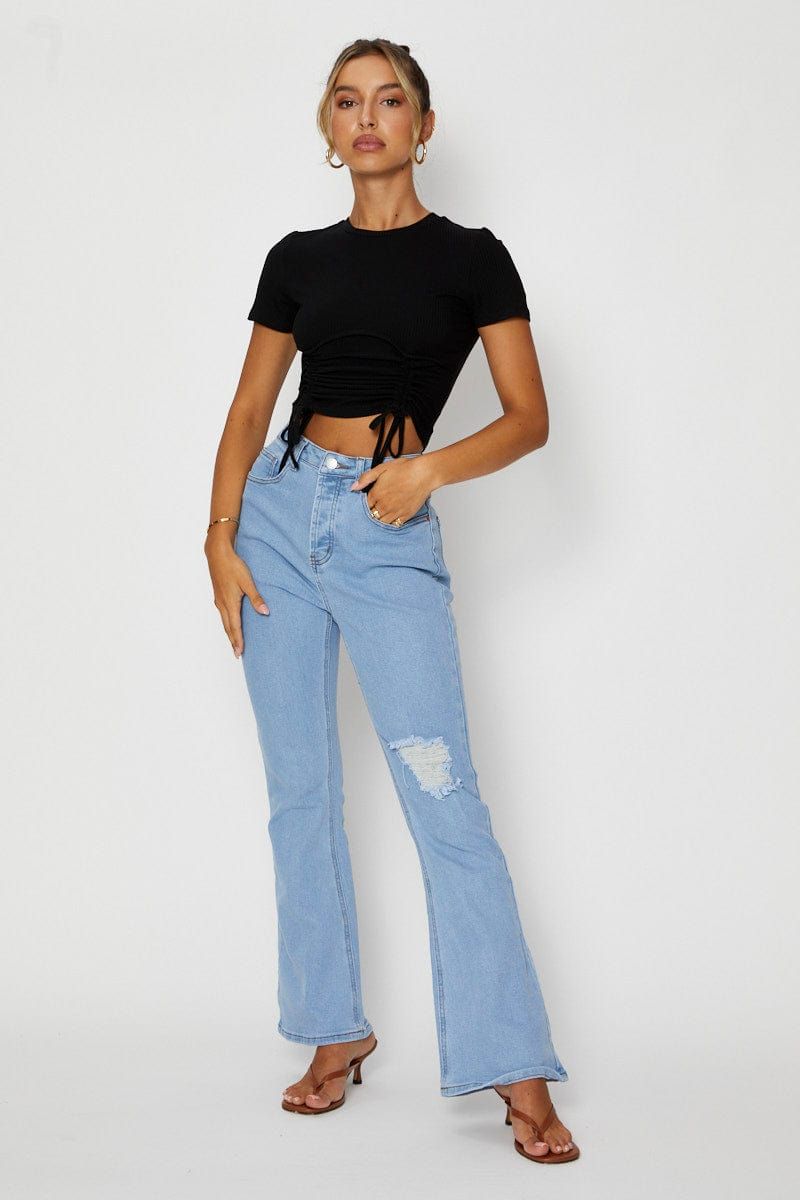 Blue Flare Denim Jeans High Rise sold by Ally Fashion