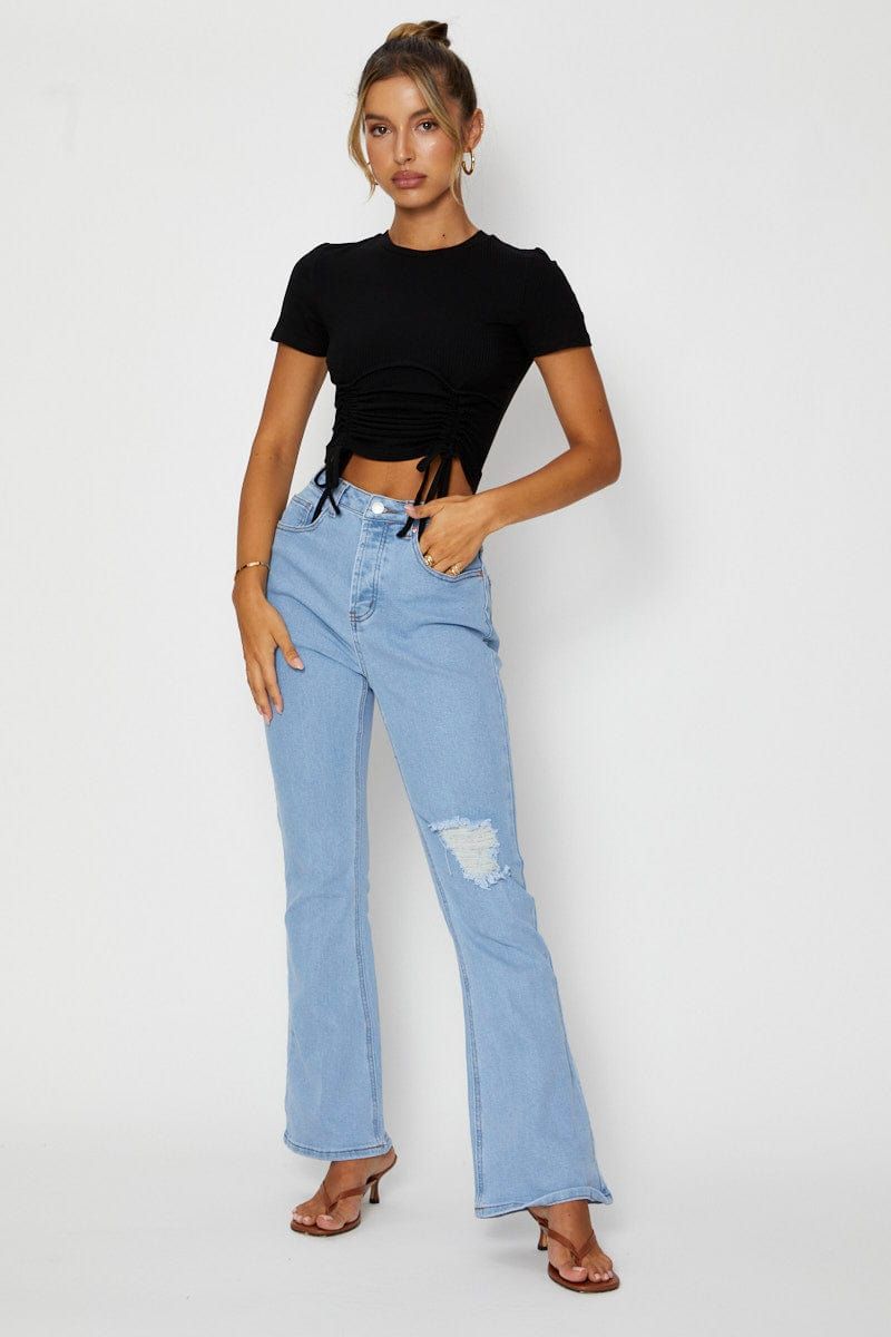 Blue Flare Denim Jeans High Rise sold by Ally Fashion product image thumbnail 3