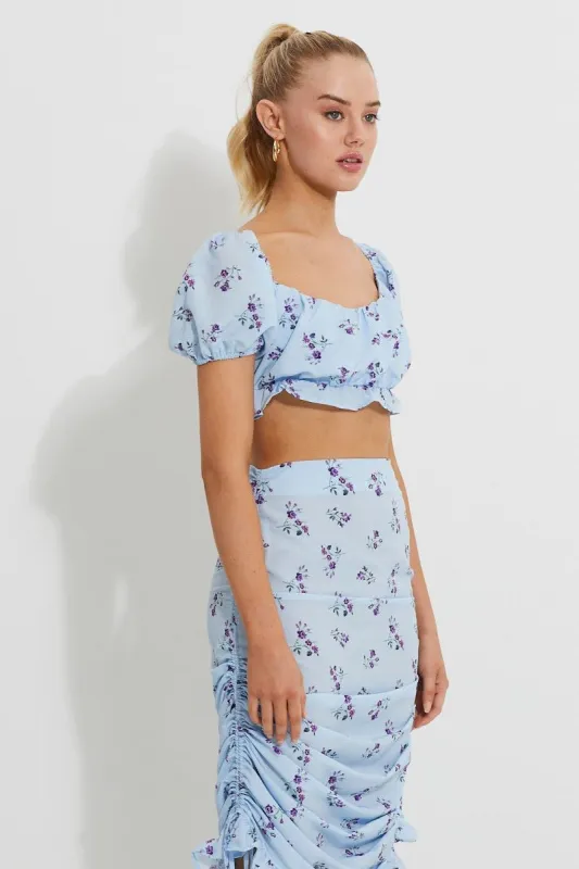 Print Print Puff Shoulder Ruched Bust Crop Top sold by Ally Fashion