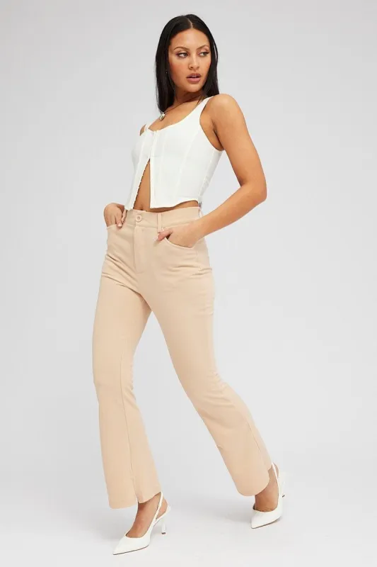 Beige Straight Fit Pants High Rise sold by Ally Fashion