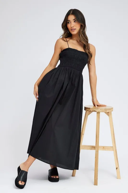 Black Maxi Dress Shirred Bust Poplin sold by Ally Fashion