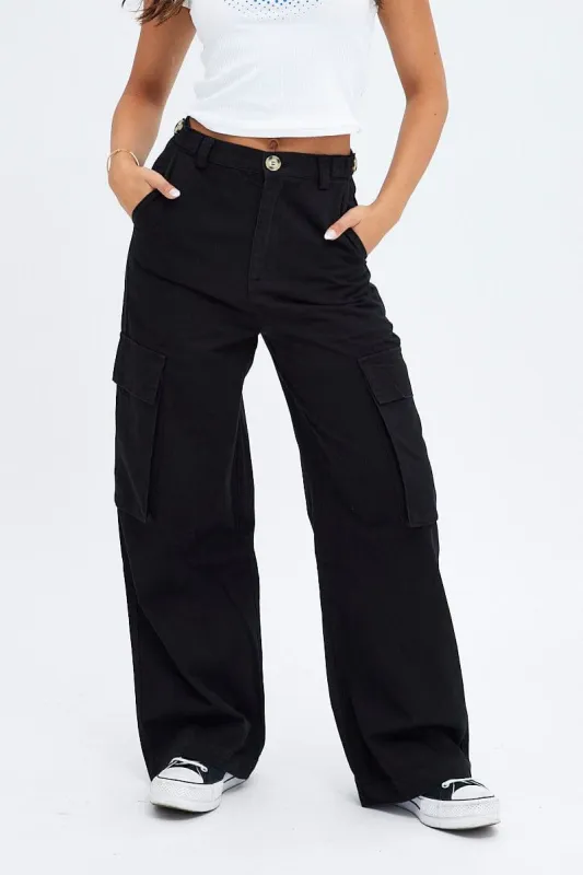 Black Wide Leg Pants Cargo Pockets sold by Ally Fashion