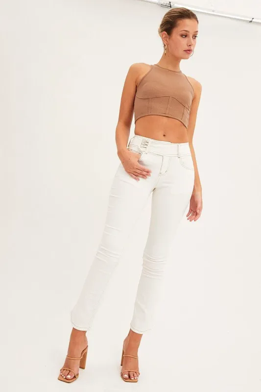 White Low Waist Belted Flared Jeans sold by Ally Fashion