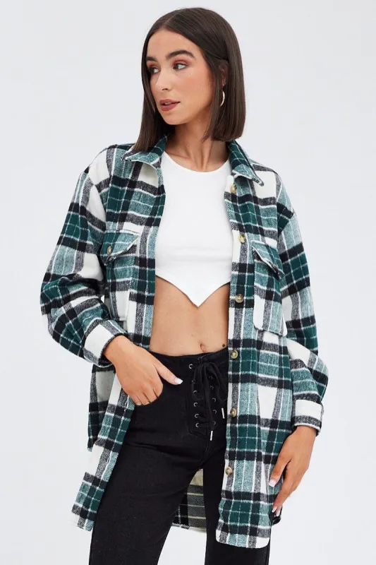 Green Check Long Print Jacket Long Sleeves sold by Ally Fashion